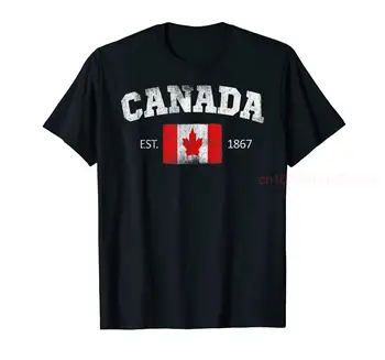 100% Algodão Vintage CANADÁ, o Dia da Independência Bandeira Est 1867 Lembrança T-Shirt Presente Hip Hop HOMENS MULHERES UNISEX T-Shirts