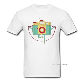 123 Clique em 2018 Moderno Cartoon T-shirt de Rope Skipping da Câmara de Impressão do Algodão dos Homens de Branco T-Shirts Bonito Engraçado Férias Tees