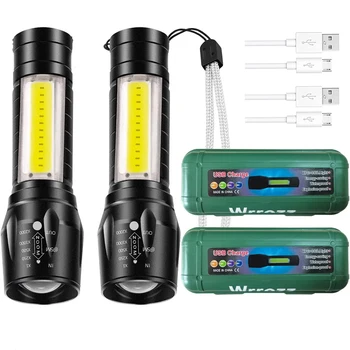 2 Pack USB Recarregável Lanterna 3 Modos Portátil à prova d'água Lanterna de Bolso Adequado para camping, ao ar livre