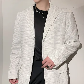 2021 Outono estilo coreano Personalidade Flash destaques de design homens de terno casual solta Dupla camada de composto de terno para os homens M-XXL