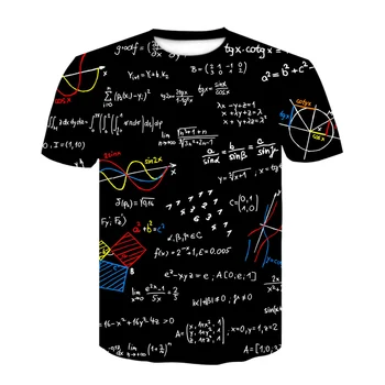 2023 Verão 3D Interessante Fórmula Matemática Impresso T-shirt masculina Moda de Rua O Pescoço Curto Manga Solta Oversized T-shirt