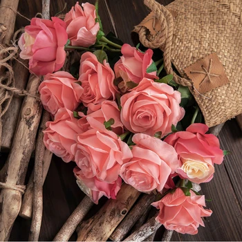 52cm artificiais de seda de alta qualidade rose ramo para o presente do Dia dos Namorados decoração falso rosas flor vermelho branco de casamento decoração da casa