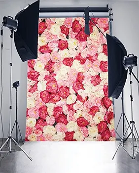 5x7ft Dia dos Namorados Flores cor de Rosa Fotografia pano de Fundo plano de fundo