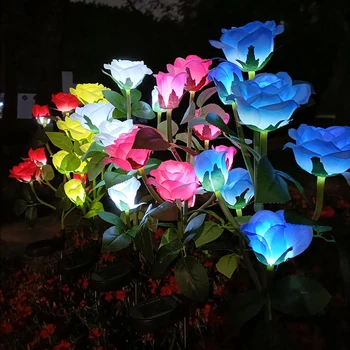 7 Chefe Solar Simulação Rosa Flor de Luz de IP65 Impermeável Flores Artificiais do Terreno Ligue a Lâmpada Para o Jardim da Decoração do Partido