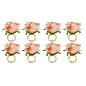 8Pcs Flor de Rosa Anéis de Guardanapo, o Artesanato de Cipó Design Guardanapo Titular Anéis de Enfeites de Mesa Para Casamento, dia dos Namorados,Banquete