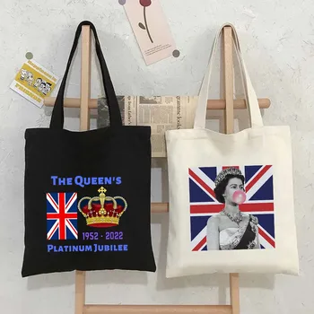 A rainha Elizabeth II da Inglaterra Bandeira Brittain Pintura Reinado Emblema Mulheres Saco de Lona Shopper Bolsa, Sacolas Ombro Eco Sacolas de Compras