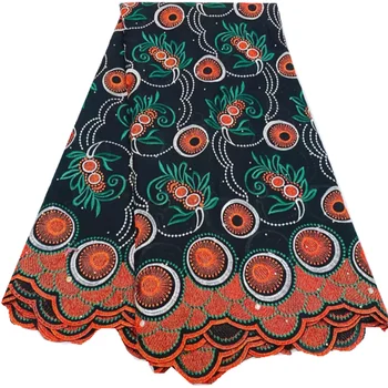 Africana Rendas de Algodão Tecido Embroid 5 Metros Nigeriano Rendas de Algodão Tecido de Alta Qualidade de Costura Para as Mulheres de Vestido de Festa F37D22