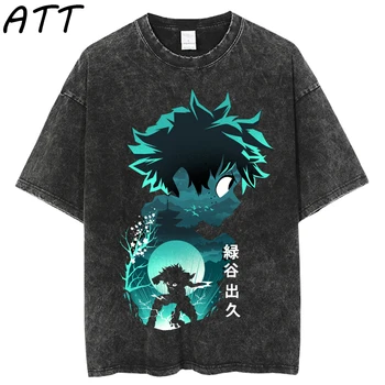 Anime japonês, Meu Herói Academia T-Shirt dos Homens vintage Shoto Todoroki superior Tee Dabi Cartoon Unisex lavado T-shirt Masculina verão pano