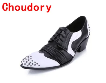 Choudory mens sapatos de salto alto cravejado de sapatos de pontas de pés de sapatos de vestido zapatos hombre vestir laço de oxford plus size