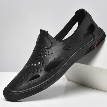 Couro genuíno Homens Sapatos Casuais Marca de Luxo de Escorregar no Verão, Designer de Sapatos Homens Mocassins Respirável Homens italianos Sapatos Pretos