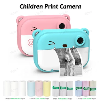 Crianças Instantâneas de Impressão Mini Câmera Digital Selfie Câmara de Brinquedos Para as Crianças de Vídeo HD 1080P Dual Câmera com Lente Para Crianças de 2,4 polegadas Tela colorida