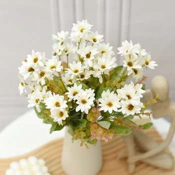 Decoração de simulação flor crisântemo selvagem buquê artificial pequena daisy planta verde de seda flor decoração de casamento