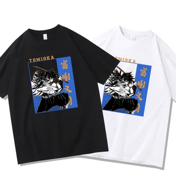 Demon Slayer Tomioka Giyuu T-Shirt, Parte Superior Do Anime Impresso Hip Hop Tees Top Do Verão Do Algodão Solto Manga Curta Estilo Coreano Y2k T-Shirt