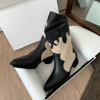 Designer De Tornozelo Botas De Motos Botas De Mujer De Luxo, Mulheres Sapatos De Cor Da Mistura De Combate Botines Ponto Toe De Salto Grosso Escorregar No Botte