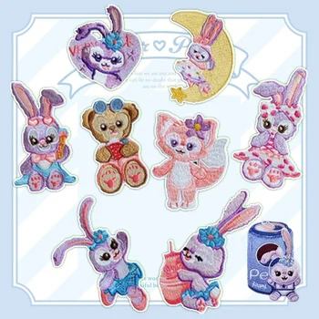 Dos desenhos animados de Disney do Urso StellaLou LinaBell bordado em pano de adesivos Amor coelho lua roxo Auto-adesivas Crianças