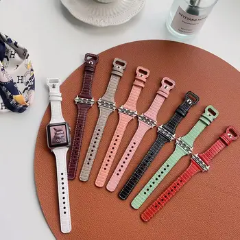 Emagrecimento bambu pulseira de couro Para Apple iwatch banda 40mm 42mm 44mm 45mm 8Ultra 49mm mulher perder senhora faixa de relógio de pulseira pulseira