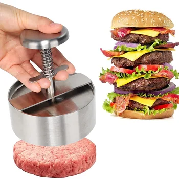 Empada de hamburguer Maker Prima 304 de Aço Inoxidável Não-Vara Rodada Manual Carne Prima Espessura do Molde Ajustado da Cozinha a Carne de CHURRASCO de Ferramentas