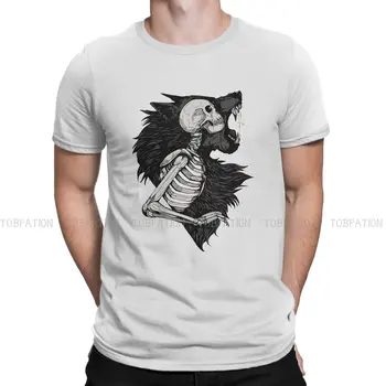 Esqueleto Lobo Homens T-Shirt De Algodão Alternativa O-Pescoço Camiseta Harajuku Manga Curta