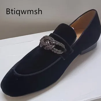 Estilo Britânico De Strass Sapatos De Homem Apontou Toe Preto De Veludo Plana Sapatos Para Homens Moda Sapatos De Casamento 2023
