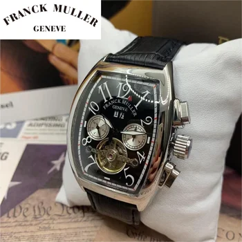 FRANCK MULLER Homem Watch Tonneau Relógio Automático com Frete Grátis Impermeável de Presente de Luxo do Relógio relógios Mecânicos para Homens de Couro