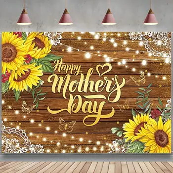 Feliz Dia das mães Festa pano de Fundo eu Amo muito a Mamãe Fotografia de Fundo, Graças a Mãe de Madeira Rústica Conselho Girassóis Decoração Banner