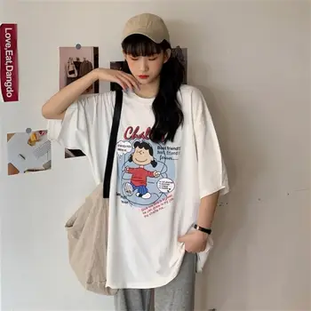 Feminino coreano Harajuku Carta de desenhos animados Imprimir Camiseta feminina T-shirts, Tops Japonesas Kawaii Senhoras Ulzzang Roupas Para Mulheres