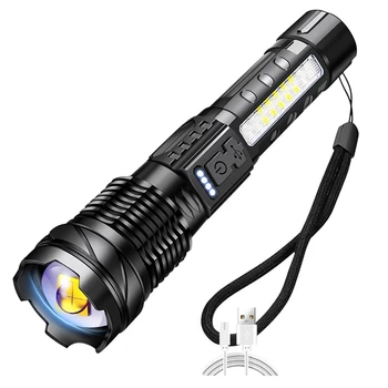 Forte alta Lanterna LED USB Tipo-C o Carregamento da Tocha Flasglight Iluminação Exterior Zoomable Portáteis de Luz, o Brilho da Luz