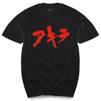Frete grátis Akira Japonês Kanji Logotipo do Anime Mangá T-shirt dos homens topo tees macho preto t-shirt de verão, estilo de moda tee
