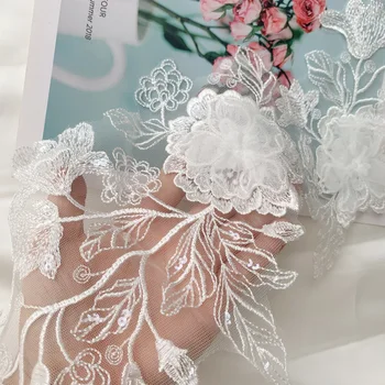 Frete grátis tridimensional Lantejoulas Bordado em Organza com Flores Véu de Noiva Jóias Chapéu Acessórios 1pair/2piecs