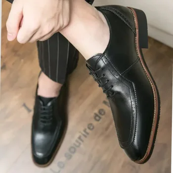 Homens Sapatos de Couro dos Homens de Couro Genuíno Primavera 2023 Novos Negócios Desgaste Formal Elegante Preto Fundo Macio e Respirável Sapatos Casuais