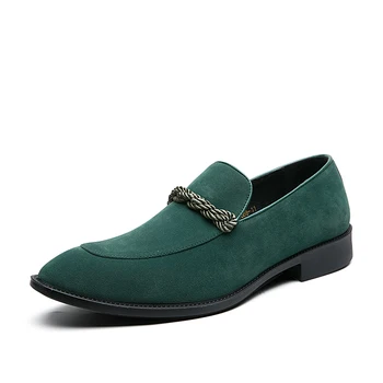 Homens de Camurça de Couro Sapatos de Cosplay Verde Flats Slip-on Moda Outono Casual, Mocassins Masculinos Calçados de Casamento Sapatos de Tamanho 38-48