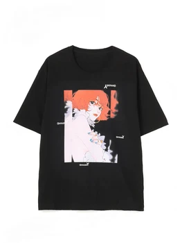 Ilustração dos desenhos animados Unisexo de manga curta T-shirt yohji yamamoto, t-shirts, tops solta o pescoço de tamanho grande tees Escuro estilo de roupas