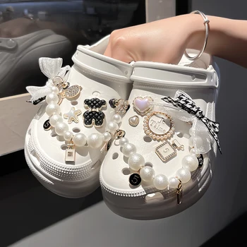 Luxo Brilhante Bejeweled Sapato Encantos para o Croc Moda Vintage Elegante Croc Encantos Designer DIY Pérola Cadeia de Calçados Jóias de Todos-jogo