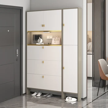 Luxo sapateira, ultra-fino porta de entrada, casa armário de parede, moderno, simples, de alta capacidade de armazenamento vertical de gabinete