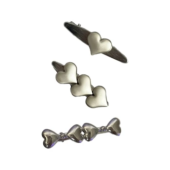 M2EA Matte 3D Coração de Amor Grampos de Cabelo bico de pato Clip de Metal Grampos coreano Doce Fresco Presilhas de Cabelo Estilo Acessórios de Cabelo
