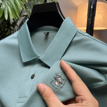 Moda de luxo Bordado Manga Curta T-shirt dos Homens 2023 Verão High-end Designer de Novo Tiansiguang de Algodão Respirável camisa polo