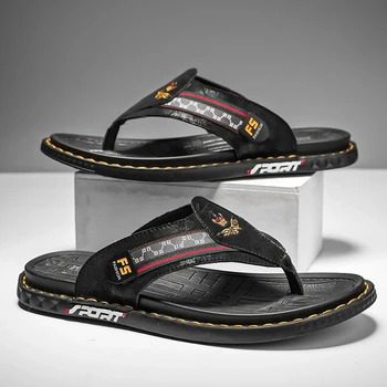 Moda de sandálias para Homens de Couro de Alta Qualidade Pinças de Flip-Flops Casuais Sapatos de Verão de Interior Home Chinelos de quarto Exterior Sapatos de Praia Homens