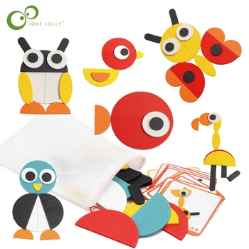 Montessori de Madeira Animal de Quebra-cabeça Conjunto de Placa de Bebê Colorido Educativo do Brinquedo de Madeira para a Aprendizagem de Crianças em Desenvolvimento Brinquedos GYH