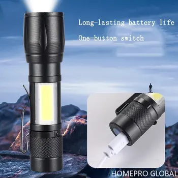 Multifuncional LED pequena lanterna com luzes laterais de luz forte zoom pequena lanterna impermeável lanterna elétrica da casa