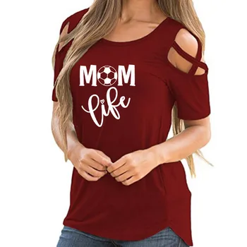 Mãe a Vida de Basquete Impressão Gráfica as Mulheres T-Shirt de Verão Mãe de Presente de Dia da Cruz Fora de Ombro Casual Tshirt Femme Tops para o sexo Feminino