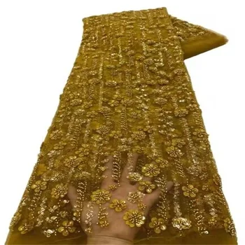 Ouro e cor de Rosa Pesados de Luxo cordão Bordado em Tule francês Festa de Casamento Vestido de Lantejoulas Tecido do Laço Nigeriano Grande Desgaste Ocasional