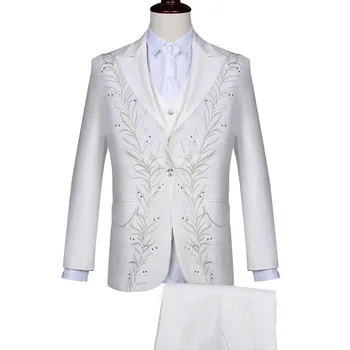 Paletó Colete Calças de 3 Peças Conjunto / Nice Homens de Negócios do Noivo do Casamento Bordado Blazers, Ternos Jaqueta Calças Colete