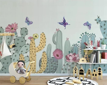 Personalizado murais pintados à Mão, cactus, sala de crianças de fundo papel de parede sala quarto em 3d papel de parede