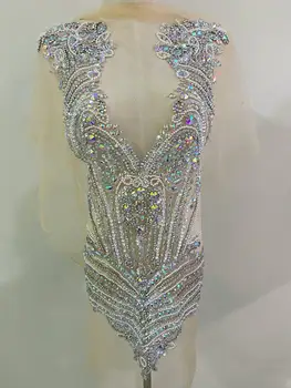 Prata grande Iridescente feito à mão Apliques de Strass para Couture Vestido de Traje,com Vestido de Baile