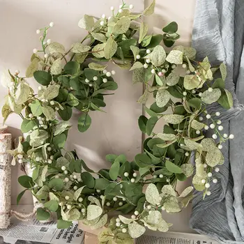 Prática Festa de Casamento Simulação de Folhas Verdes Garland Clara Textura Porta da Frente Coroa Não secou a Decoração Home