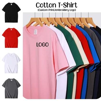 Qualidade 220gsm Drop-ombro T-shirt Homens Mulheres de Tamanho Grande, de T-Shirt de Verão do Algodão Tops Casual Masculina de Manga Curta, Camisas de Logotipo Personalizado