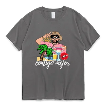 Ruim Coelho Cantor UN VERANO PECADO TI Álbum de Música de Dupla Face Print T-shirt de Hip-Hop de Rua Tendência de Manga Curta, Camisetas de Algodão T-Shirt