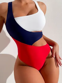 Sean Tsing® Sexy Maiôs Mulheres Colorblock Cut-out de Biquínis fio dental Bodysuits Monokini Swimwear roupa de Banho moda praia