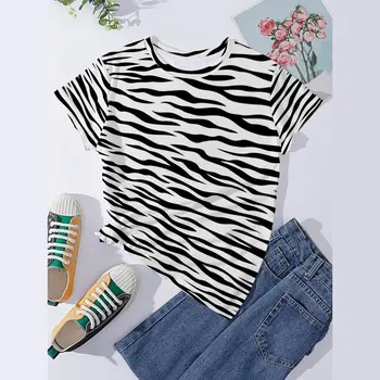 Seeyoushy Zebra Stripe Impressão de Roupas femininas de Verão, Novas Mulheres a Tendência de T-shirt Y2K Moda Streetwear Diversão Impresso Topo Camisetas