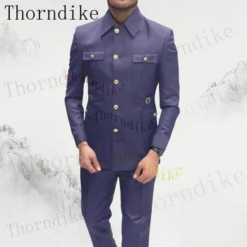 Thorndike Elegante Noivo Casamento Ternos Blazer Calça Conjunto De 2023 Stand Colarinho Único Casaco Comprido Com Aberturas De Negócio Homem De Terno